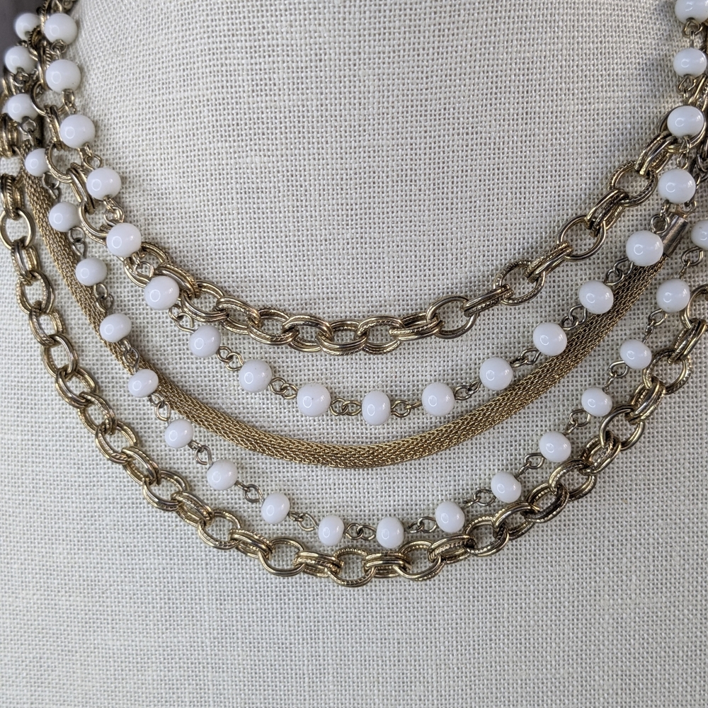 Elegant Gold and White Layered  Vintage Necklace